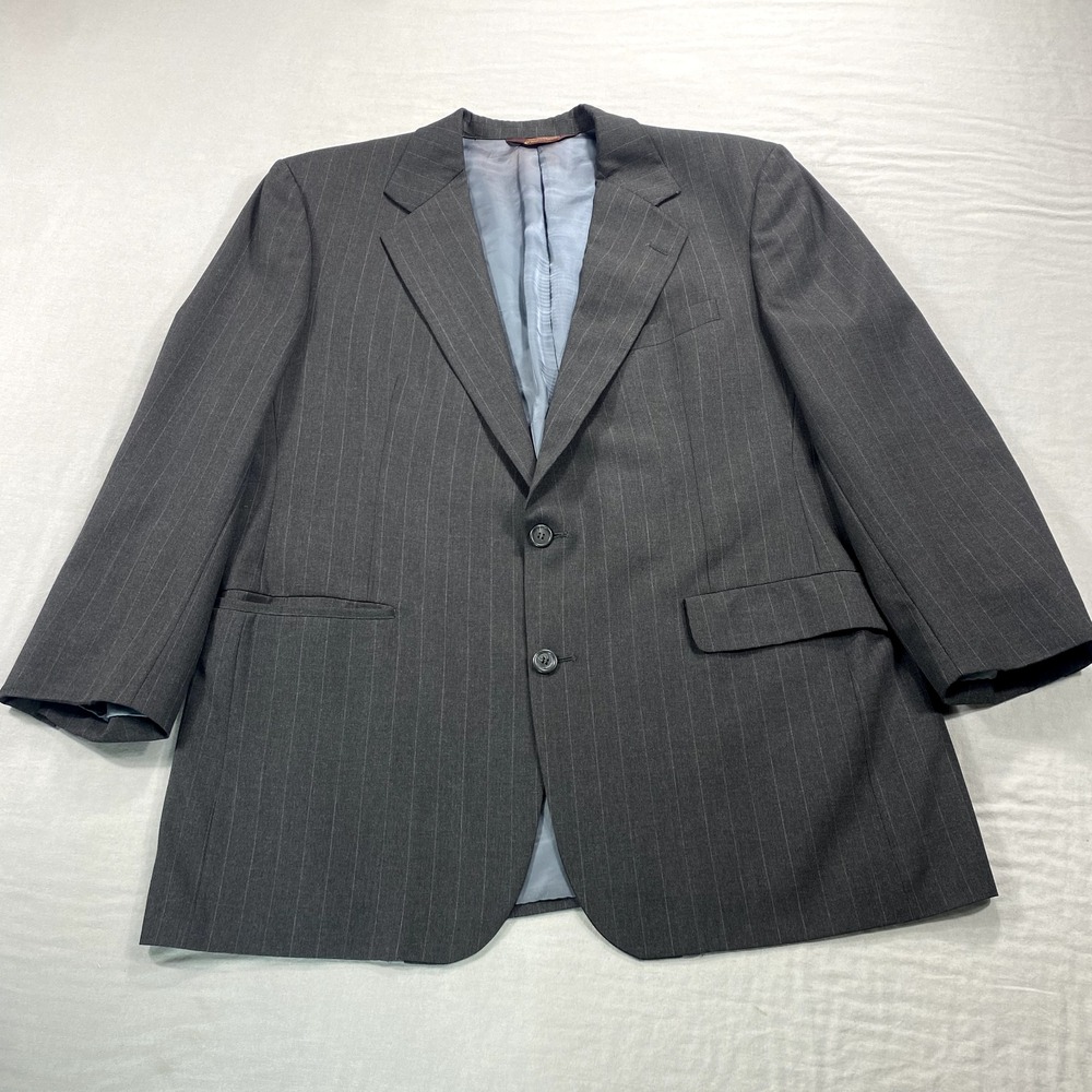VINTAGE Nordstrom Blazer Mens 44 Long Gray Striped Wool Suit Jacket Sport Coat